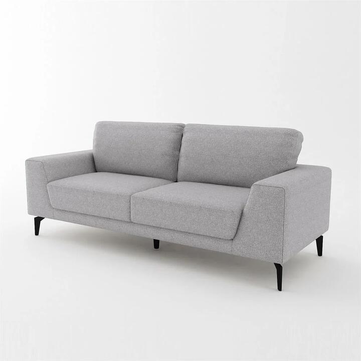 3 Seater Sofa Light Grey Fabric Lounge Set for Living Room Couch with Solid Wooden Frame Black Legs