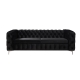 3 Seater Sofa Classic Button Tufted Lounge in Black Velvet Fabric with Metal Legs
