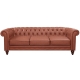 3 Seater Brown Sofa Lounge Chesterfireld Style Button Tufted in Faux Leather