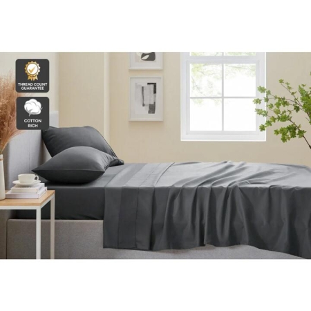 1200TC Premium Cotton Bed Sheet Set Charcoal - Single