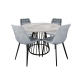 HomeStar 5Pc Dining Set Matilda Round Dining Table 110cm Faux Cement Look & 4 Lainey Fabric Velvet Dining Chair Grey