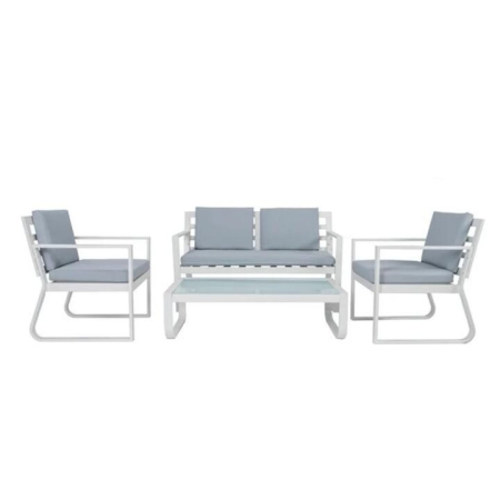 Design Square 4-Pieces Fabric Seat Aluminum Weather Resistant Outdoor Lounge Setting White/Grey