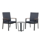 Design Square 3-Pieces Outdoor Setting Two Chairs & Side Table Set Dark Grey