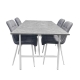 HomeStar 5Pc Dining Set Gemma Rectangular Marble Look Dining Table 160cm W/ 4Pc Loma Velvet Dining Chair Grey