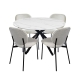 HomeStar 5Pc Dining Set Harper Round Marble Look Dining Table 120cm White W/ 4Pc Archie Fabric Dining Chair Coconut