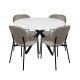 HomeStar 5Pc Dining Set Harper Round Marble Look Dining Table 120cm White W/ 4Pc Archie Fabric Dining Chair Latte