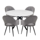 HomeStar 5Pc Dining Set Harper Round Marble Look Dining Table 120cm White W/ 4Pc Luka Fabric Dining Chair Grey