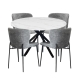 HomeStar 5Pc Dining Set Harper Round Marble Look Dining Table 120cm White W/ 4Pc Sonata Fabric Dining Chair Grey