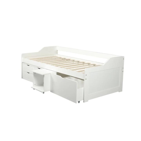 Design Square Wooden Timber Solid Pine Day Bed W/ Storage Drawers - White