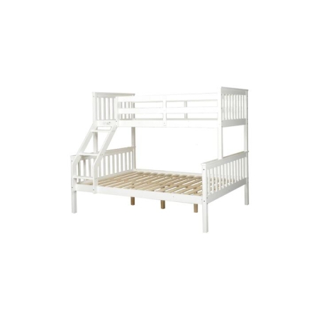 Design Square Wooden Timber Solid Pine Single Over Double Size Bunk Bed Frame - White