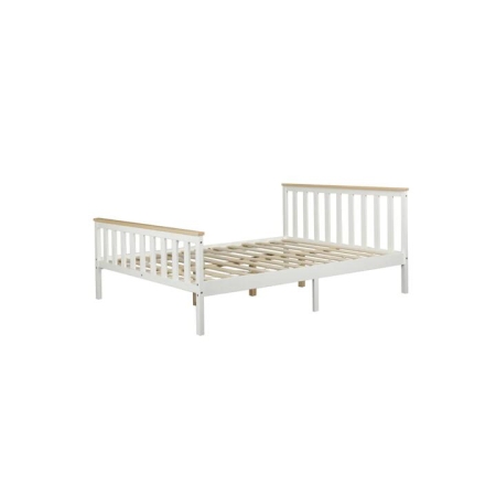 Design Square Wooden Timber Solid Pine Double Size Bed Frame - White/Natural