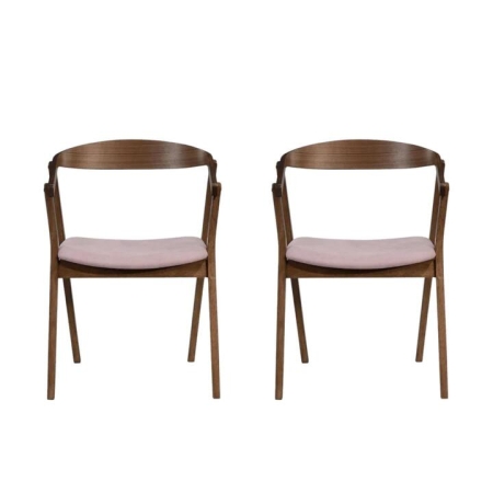 Design Square Set Of 2 Wooden Fabric Seat Kitchen Dining Chair - Walnut/Beige