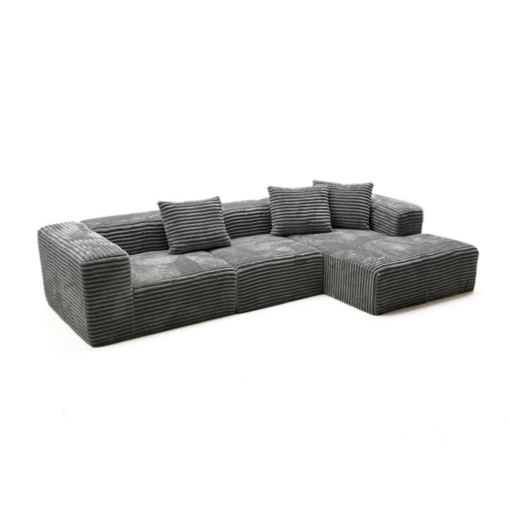 Design Square Modern Fabric Modular L-Shape Lounge Sofa Couch - Light Grey