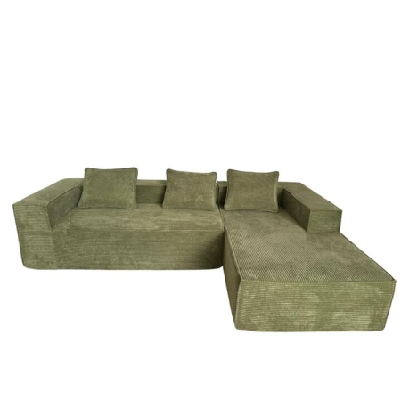 Design Square Modern Foam L Shape Modular Lounge Couch Sofa With Pillows Corduroy Fabric Green