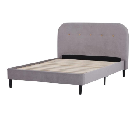 Design Square Boucle Fabric Modern Bed Frame With Headboard Queen Size - Light Grey