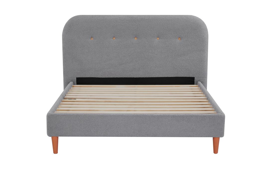 Design Square Boucle Fabric Modern Bed Frame With Headboard Double Size - Light Grey