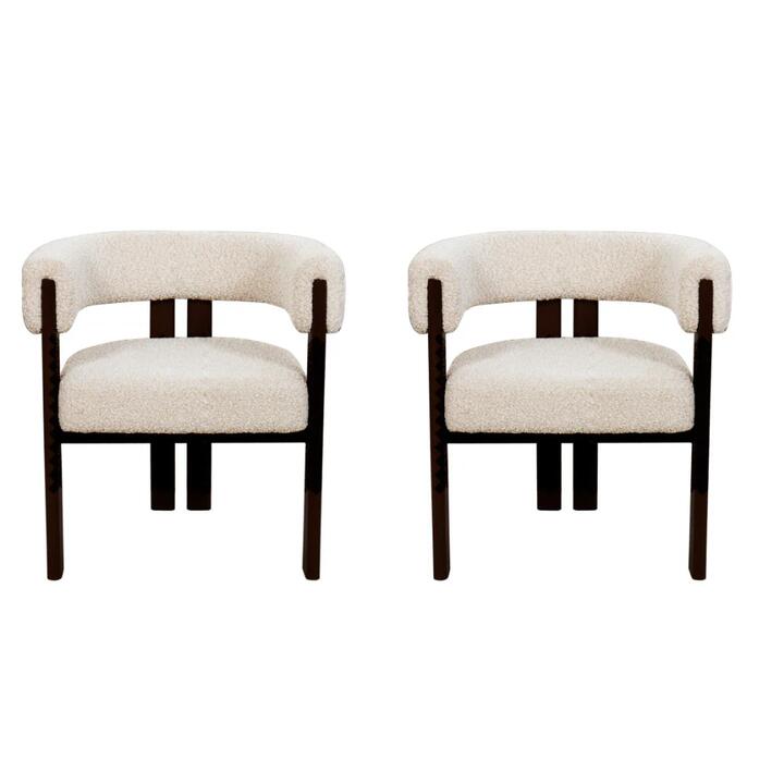 HomeStar Set Of 2 Eloise Boucle Fabric Kitchen Dining Armchair Metal Legs Cream/Black