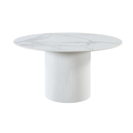 HomeStar Sonata Sintered Stone Marble Look Round Kitchen Dining Table 120cm Wooden Legs White