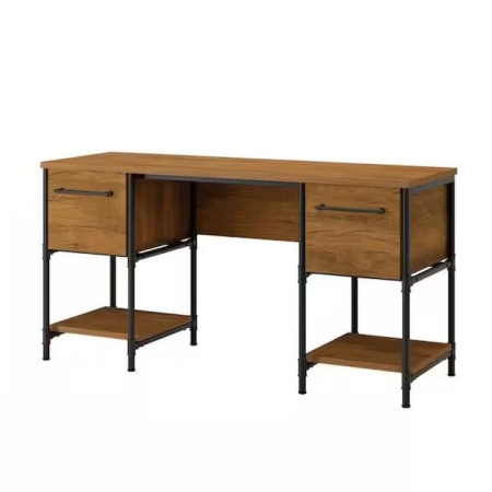 Design Square Mateo Industrial Working Computer Home Office Desk 2-Drawer Checked Oak