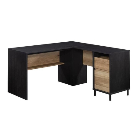 Design Square Levi Industrial L-Shape Computer Working Home Office Desk Raven Oak