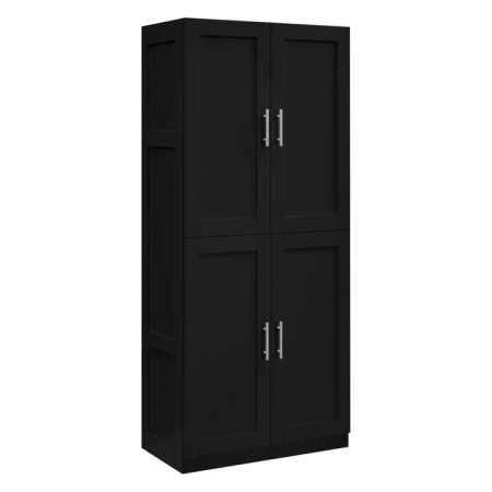 Design Square Caddo 4-Doors Split Tall Cupboard 6-Tier Storage Cabinet Black