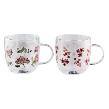 Alex Liddy Posy Set of 2 Double Wall Glass Mugs 350ml