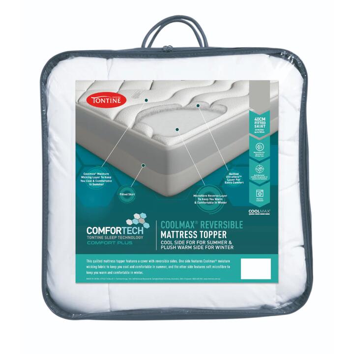 Tontine Reversible Coolmax Quilted Polyester Mattress Topper-Queen