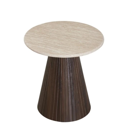 Raimon Furniture Louie Artificial Marble Wooden Laminated Round End Lamp Side Table Travertine