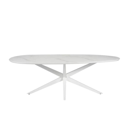 Raimon Furniture Elven Egg Shaped Wooden Marble Look Kitchen Dining Table 225cm White Cloud