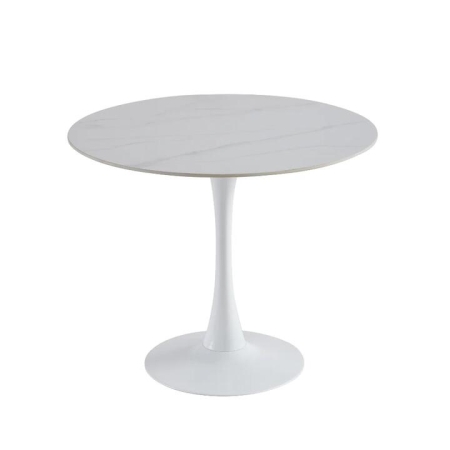 Raimon Furniture Mignon Modern Medium Round Look Ceramic Kitchen Dining Table 90cm Snow White