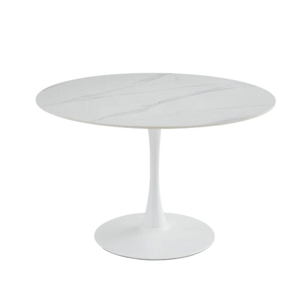 Raimon Furniture Mignon Modern Large Round Look Ceramic Kitchen Dining Table 120cm Snow White