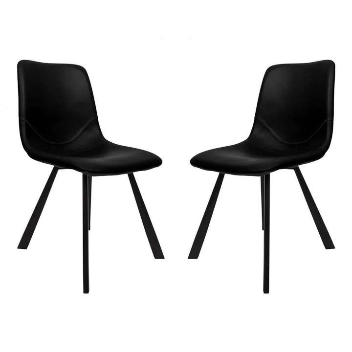 Raimon Furniture Set Of 2 Cos Faux Leather Dining Chair Black Metal Legs - Black