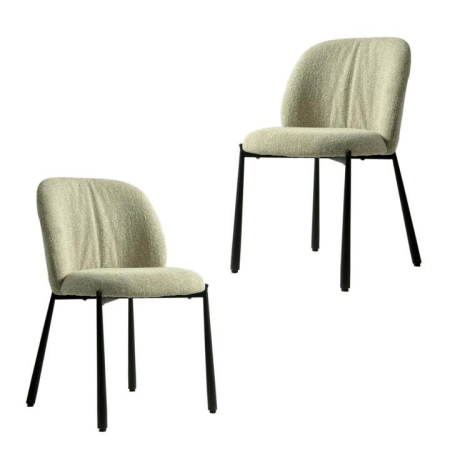Raimon Furniture Set Of 2 Elvio Boucle Fabric Kitchen Dining Side Chair Black Powder Coated Legs Sand