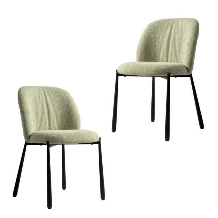 Raimon Furniture Set Of 2 Elvio Boucle Fabric Kitchen Dining Side Chair Black Powder Coated Legs Sand