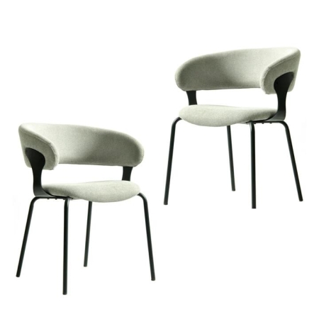 Raimon Furniture Set Of 2 Korey Chenille Fabric Kitchen Dining Chair Black Powder Coated Legs Silver Grey