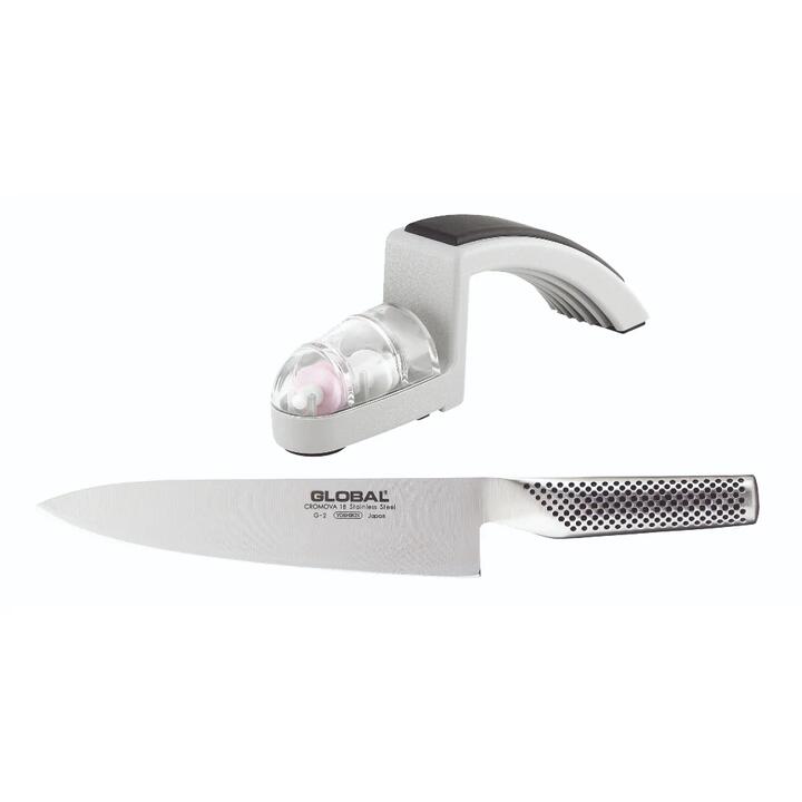 Global Classic 20cm Cooks Knife & Minosharp Set