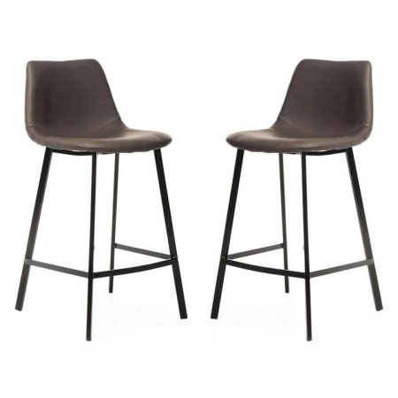 Raimon Furniture Set of 2 Gordon Faux Leather Bar Stool 66cm - Black Metal Legs - Antique Grey