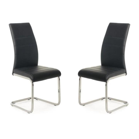 Raimon Furniture Set of 2 Giara Faux Leather Dining Chair Chrome Legs - Black