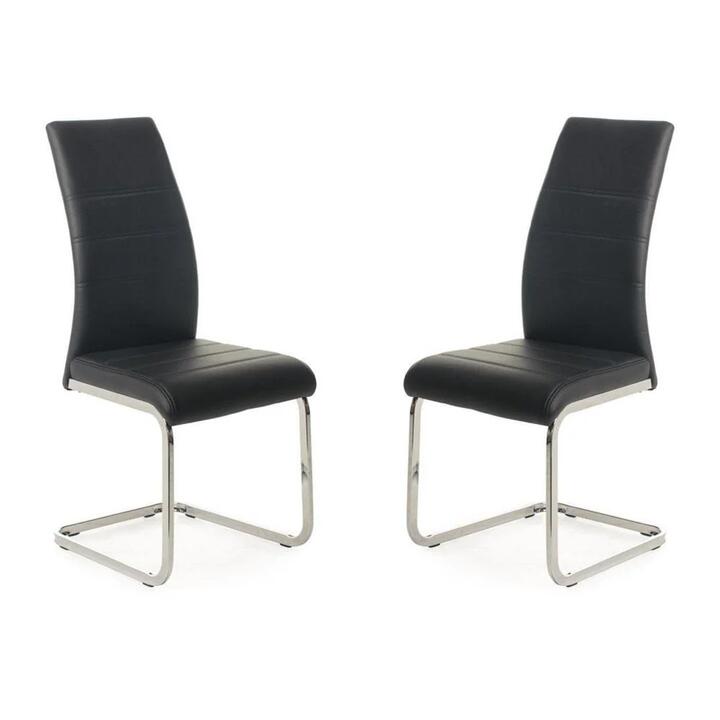 Raimon Furniture Set of 2 Giara Faux Leather Dining Chair Chrome Legs - Black