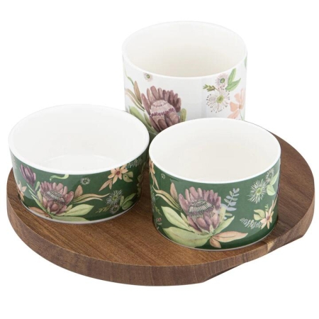 Ladelle Leura 4 Piece Round Bowl & Tray Set