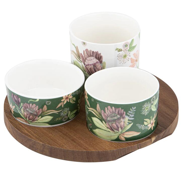 Ladelle Leura 4 Piece Round Bowl & Tray Set