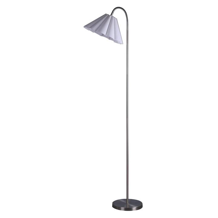 Loca Vintage Metal Base Fabric Shade Standing Floor Light Lamp White/Satin Nickel