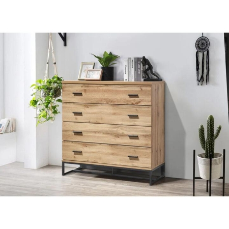 Logen Wooden Chest Of 5-Drawers Storage Cabinet Tallboy Wotan Oak/Black
