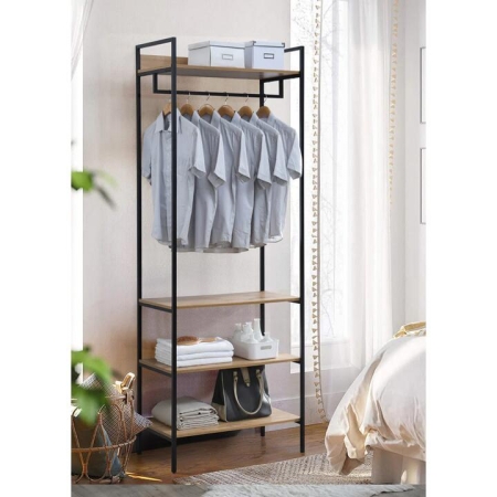 Nadine Garment Clothes Rack Rail 3-Tier Shelves Organiser Wotan Oak/Black
