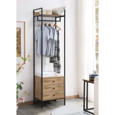 Nadine Wardrobe Garment Clothes Rack 3-Drawers Organiser Wotan Oak/Black