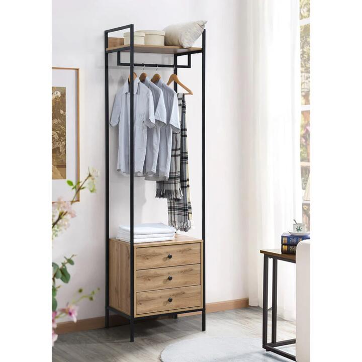 Nadine Wardrobe Garment Clothes Rack 3-Drawers Organiser Wotan Oak/Black