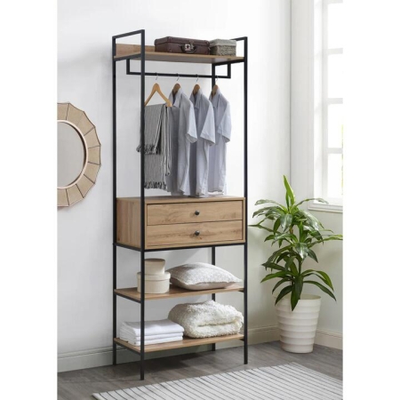 Nadine Wardrobe Garment Clothes Rack 2-Drawers 2-Shelves Organiser Wotan Oak/Black