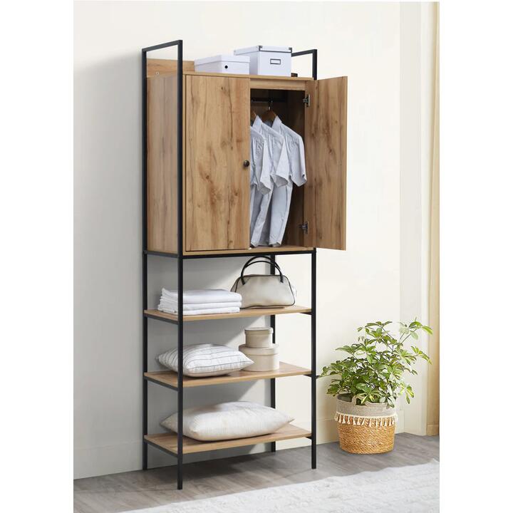 Nadine Wardrobe Garment Clothes Rack 3-Tier Shelves Organiser Wotan Oak/Black