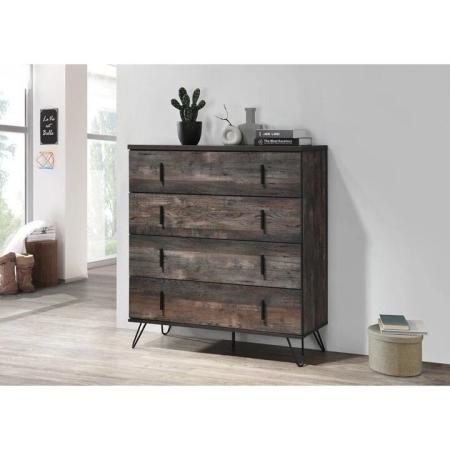 Aurelia Industrial Rustic Chest Of 4-Drawers Tallboy Storage Cabinet Black