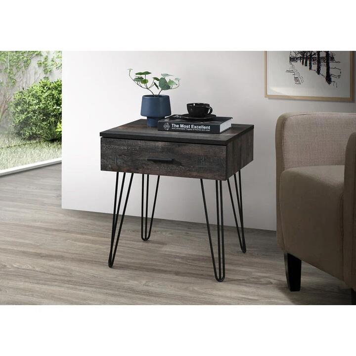 Aurelia Industrial Rustic End Lamp Side Table 1-Drawer Black